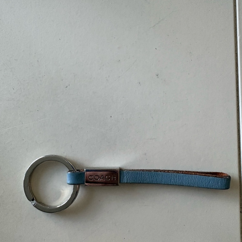 Coach Blue and Silver Leather Keychain